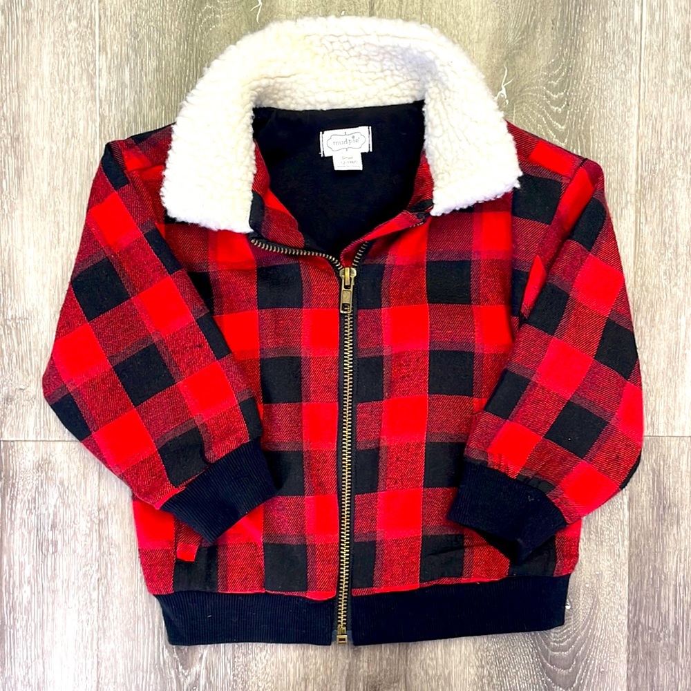 Mud Pie Red and Black Buffalo Print Bomber Jacket